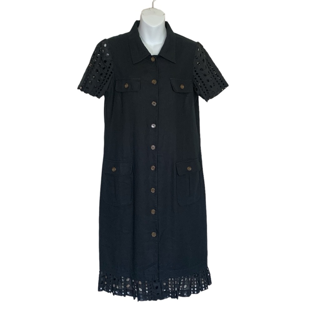 Jennifer Moore Black Linen Blend Casual Dress Size 12